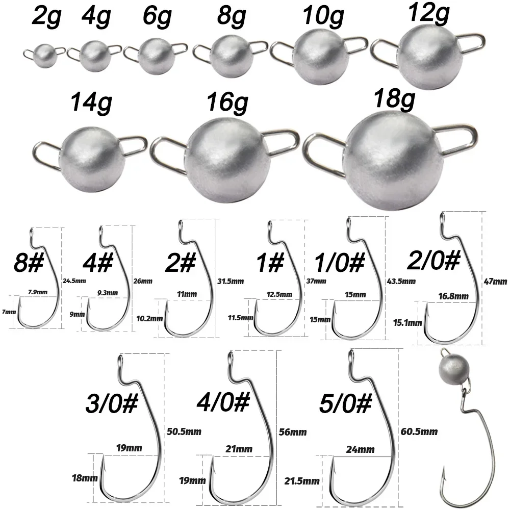 5pcs Metal Jig Head Worm Hooks - Fishing Hook Offset 评论和价格