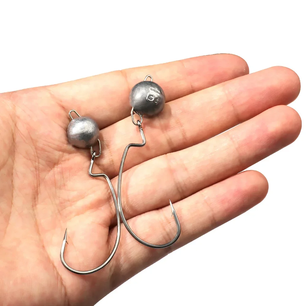 5pcs Metal Jig Head Worm Hooks - Fishing Hook Offset 评论和价格